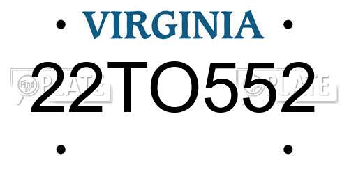 22TO552 Virginia License Plate
