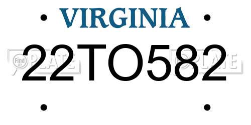 22TO582 Virginia License Plate