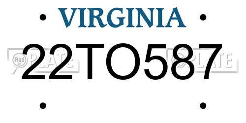 22TO587 Virginia License Plate