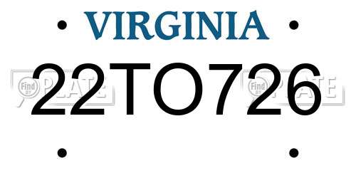 22TO726 Virginia License Plate