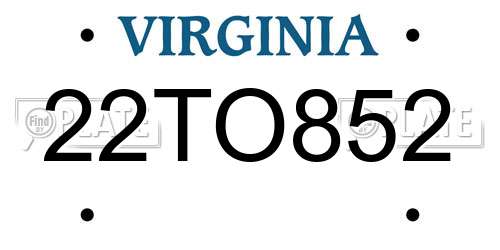 22TO852 Virginia License Plate