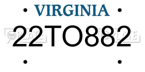 22TO882 Virginia License Plate