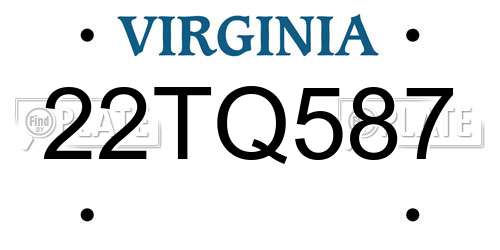 22TQ587 Virginia License Plate