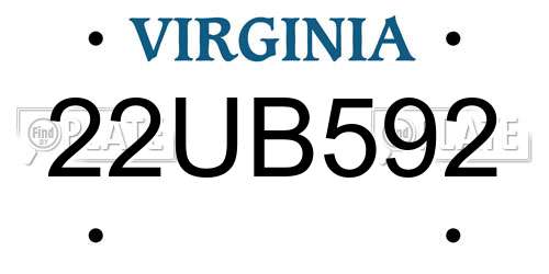 22UB592 Virginia License Plate