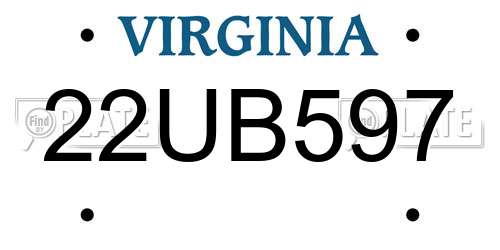 22UB597 Virginia License Plate