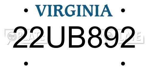 22UB892 Virginia License Plate