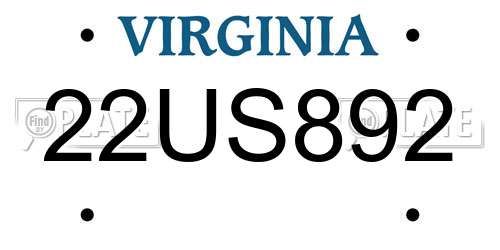 22US892 Virginia License Plate