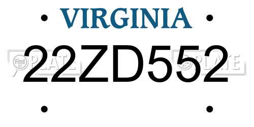 22ZD552 Virginia License Plate