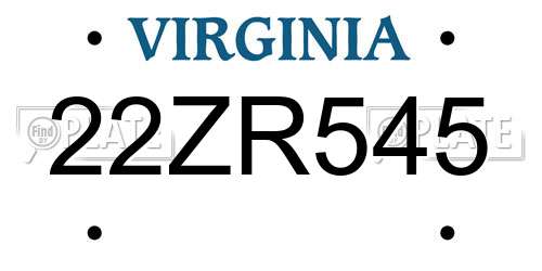 22ZR545 Virginia License Plate