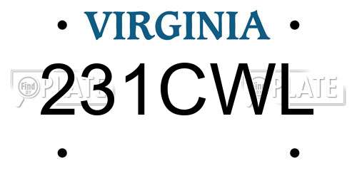 231CWL Virginia License Plate