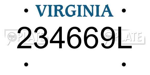 234669L Virginia License Plate