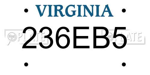 236EB5 Virginia License Plate