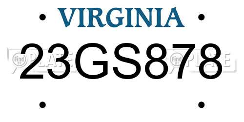 23GS878 Virginia License Plate