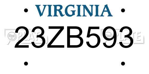 23ZB593 Virginia License Plate