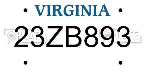 23ZB893 Virginia License Plate