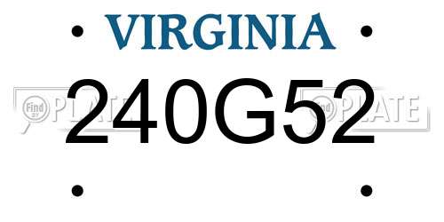 240G52 Virginia License Plate