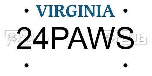 24PAWS Virginia License Plate