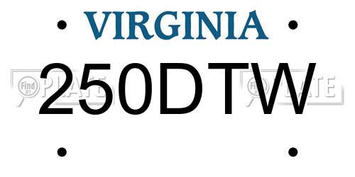 250DTW Virginia License Plate