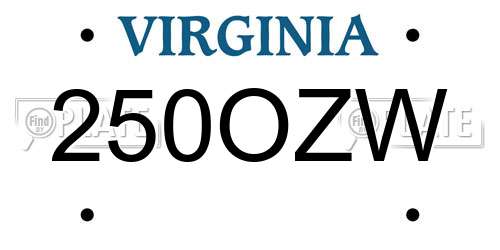 250OZW Virginia License Plate