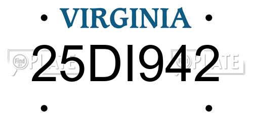 25DI942 Virginia License Plate