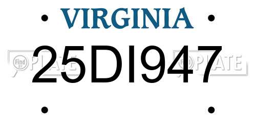 25DI947 Virginia License Plate