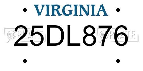 25DL876 Virginia License Plate