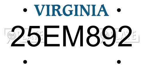 25EM892 Virginia License Plate