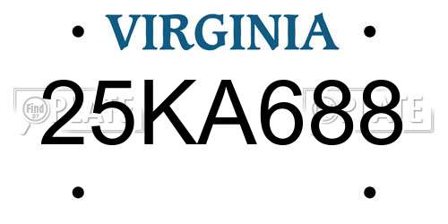 25KA688 Virginia License Plate
