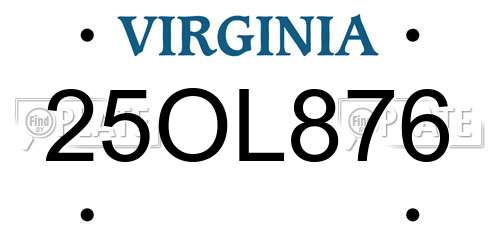 25OL876 Virginia License Plate