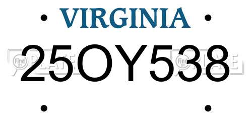 25OY538 Virginia License Plate