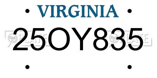 25OY835 Virginia License Plate