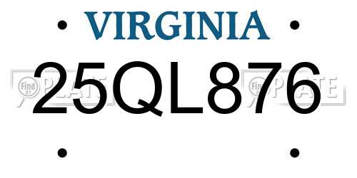25QL876 Virginia License Plate