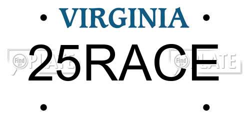 25RACE Virginia License Plate