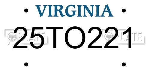 25TO221 Virginia License Plate