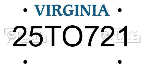 25TO721 Virginia License Plate