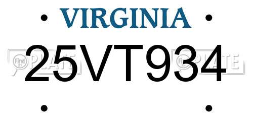 25VT934 Virginia License Plate