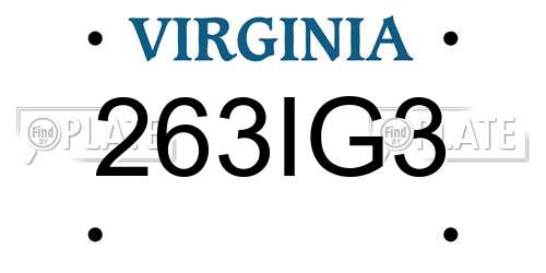 263IG3 Virginia License Plate