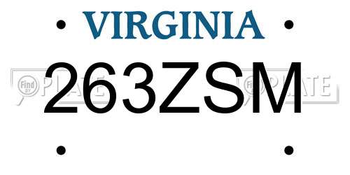 263ZSM Virginia License Plate