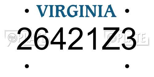26421Z3 Virginia License Plate