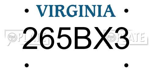 265BX3 Virginia License Plate