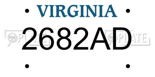2682AD Virginia License Plate