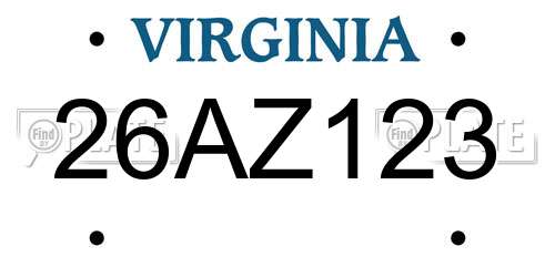 26AZ123 Virginia License Plate