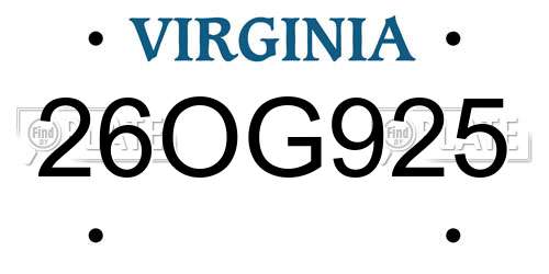 26OG925 Virginia License Plate