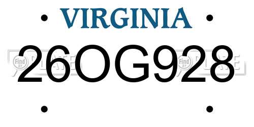 26OG928 Virginia License Plate