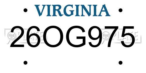 26OG975 Virginia License Plate