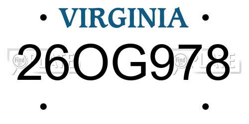 26OG978 Virginia License Plate