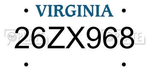 26ZX968 Virginia License Plate