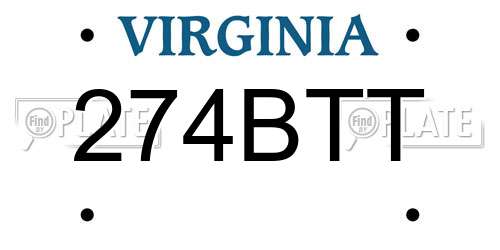 274BTT Virginia License Plate
