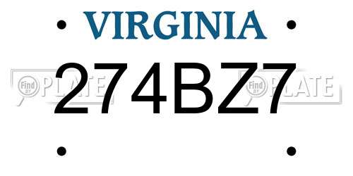 274BZ7 Virginia License Plate