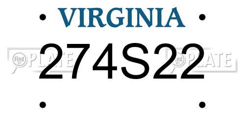 274S22 Virginia License Plate